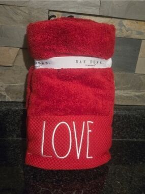 Rae Dunn Red 'LOVE' Embroidered Towel Accent